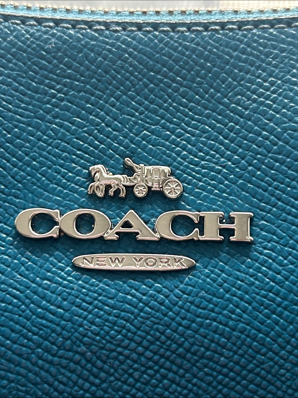 Coach Teal Pebbled Leather Shoulder Bag with Silver Hardware - Picture 8 of 12
